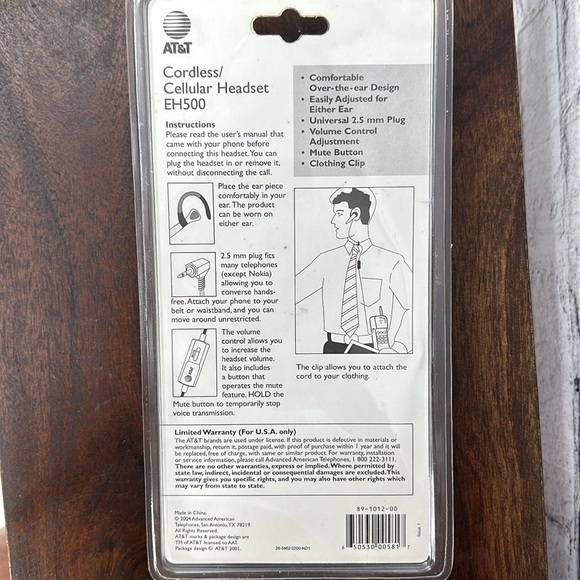 AT&T Y2K/Vintage EH500 Cordless Cellular Over-The-Ear Headset w/Clothing Clip - Picture 4 of 5